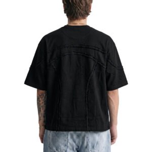 WildFlex Premium Offset Black Denim Oversized Cotton T-Shirt for Men